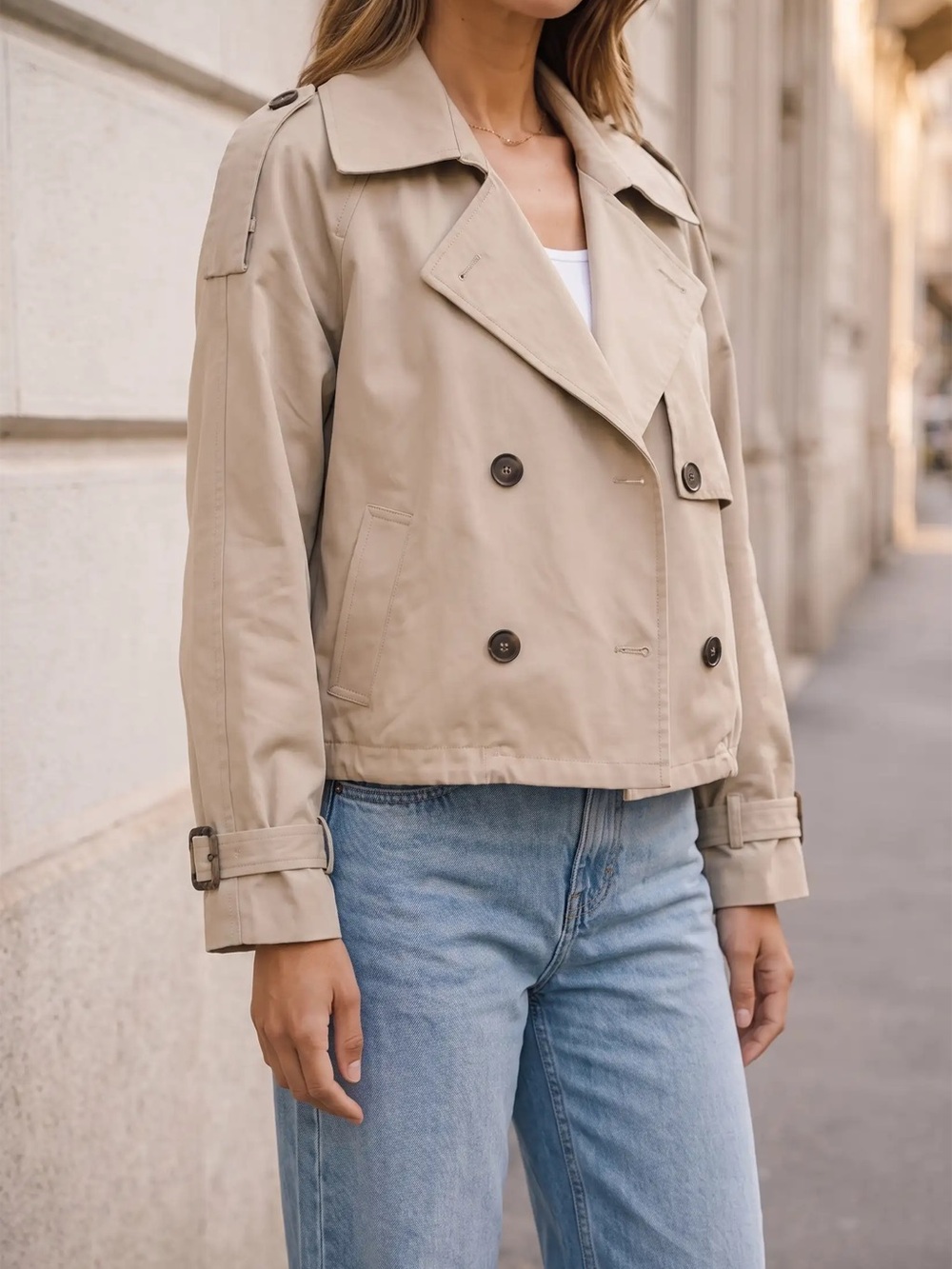 H&M Divided Oversized Cropped Trench Coat Beige Tan Size L Fits XL